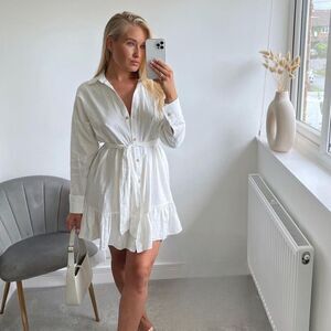 Zara Linen Blend Shirt Dress Ecru New